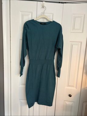 Savoir Teal Long-Sleeve Knit Sheath Dress